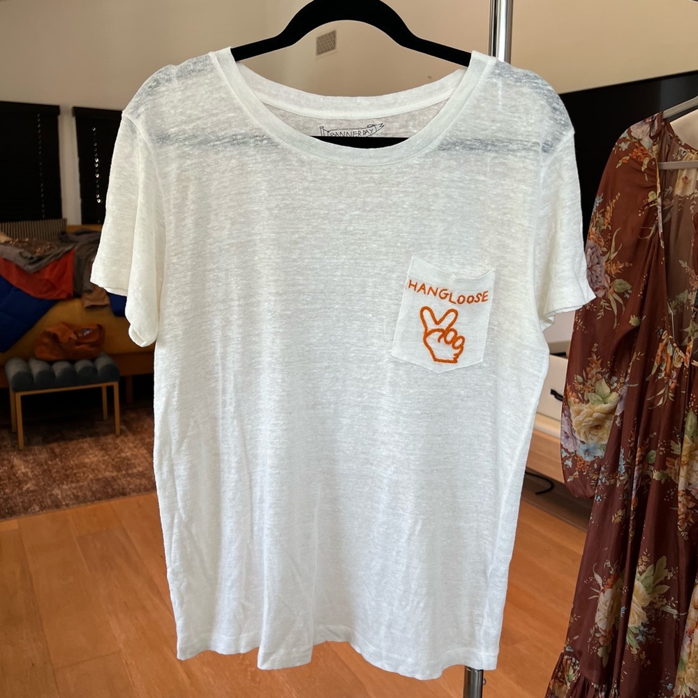 Women's White Short Sleeve Pocket Tee - Orange Logo